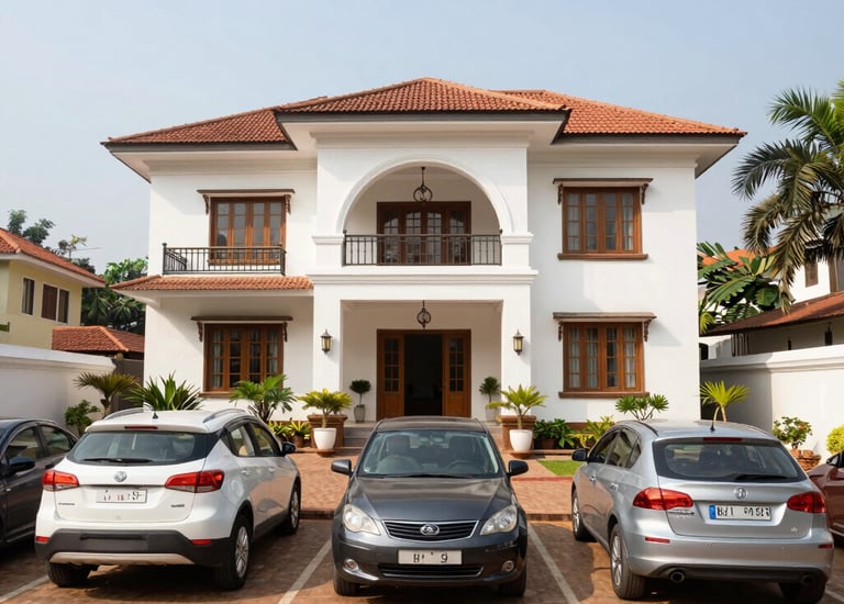 A modern villa with clean lines and lush greenery in Kasturinagar, Bangalore