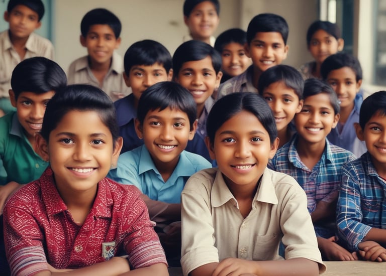 Orphan children smiling together during a community event