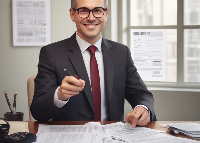A happy family receiving assistance with legal paperwork.