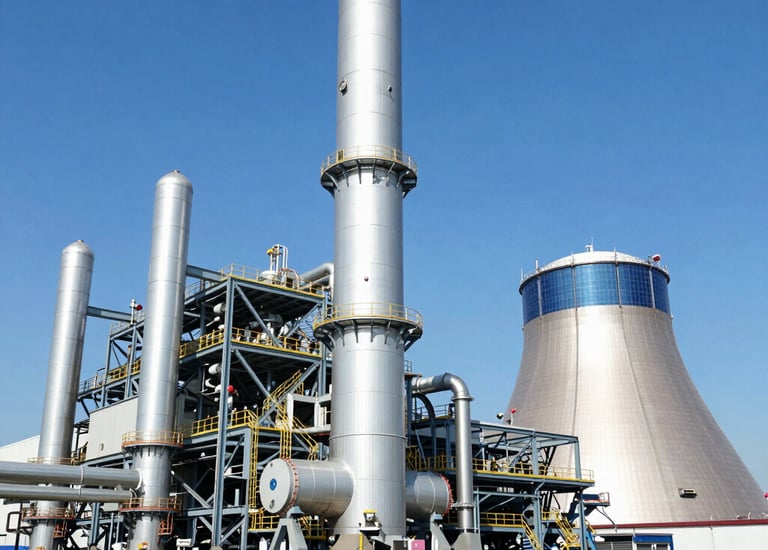 Wind turbines and solar panels integrated in an energy infrastructure site.