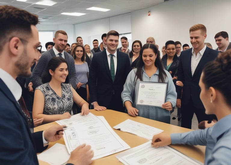 Close-up of hands exchanging business cards in a professional setting.
