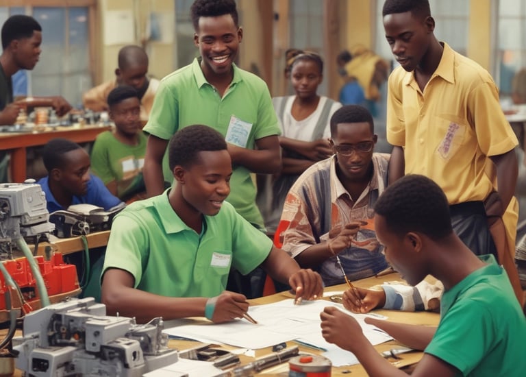 Entrepreneurs showcasing handmade crafts at a colorful market stall