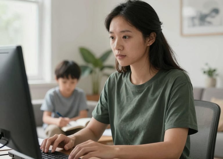 A diverse group of parents working together in a bright office space.