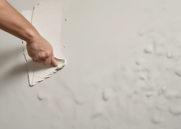 A painter expertly repairing drywall with precision in a residential home.