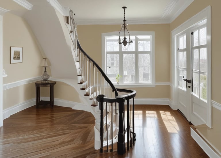 Before and after side-by-side of a home's front porch showing dramatic color transformation.