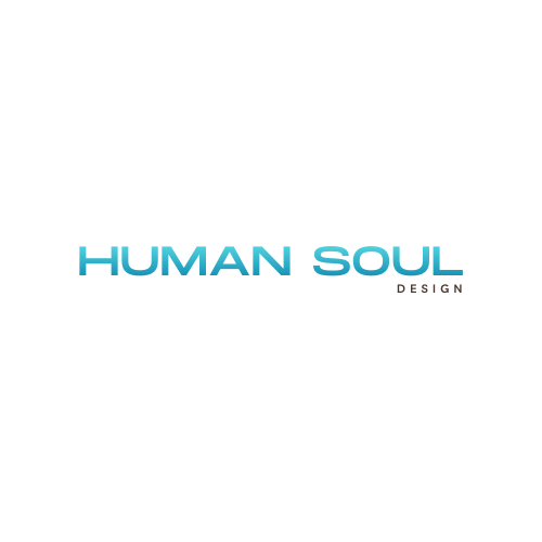 Human Soul Design logo featuring light blue modern typography on a clean white background.