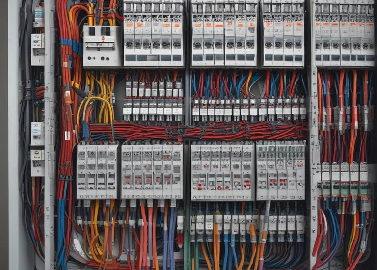 Photo of a skilled electrician installing a modern switchboard in a residential home.