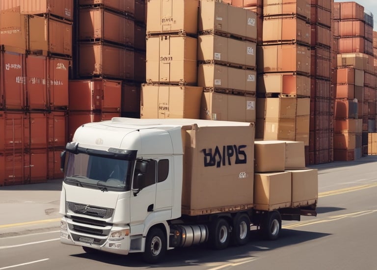 A fleet of trucks lined up ready for freight delivery on a highway.