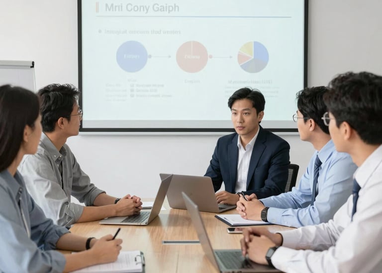 Corporate meeting room with diverse team discussing supply chain strategies.