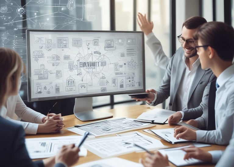 Consultant presenting digital transformation strategy to business clients.