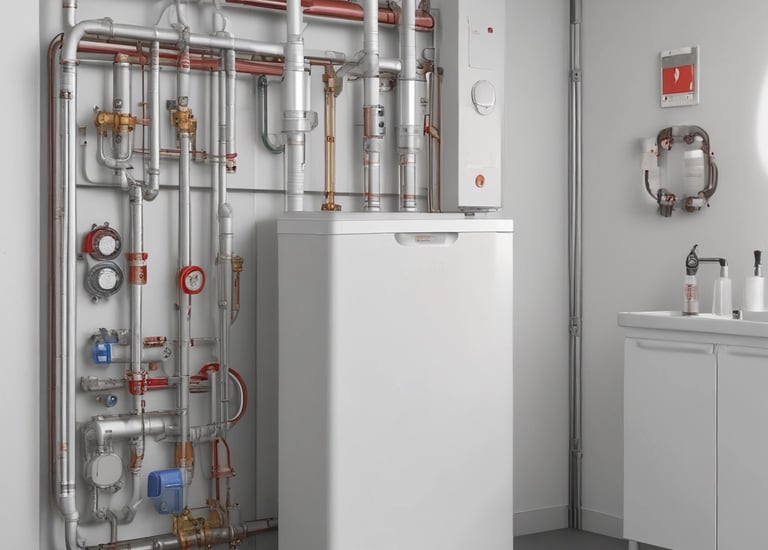 Technician performing maintenance on a modern boiler system