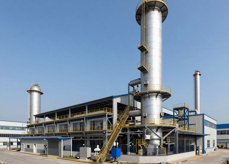Construction workers collaborating on an industrial site with heavy machinery in the background.