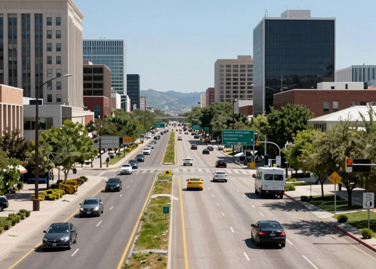 Close-up of a finished commercial building facade with glass windows reflecting the sunset.