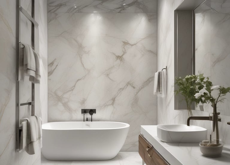 Close-up of smooth solid surface countertop with subtle veining.