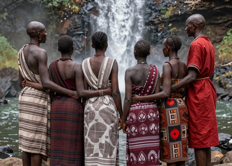 Faith leaders and community members praying together in a peaceful setting.