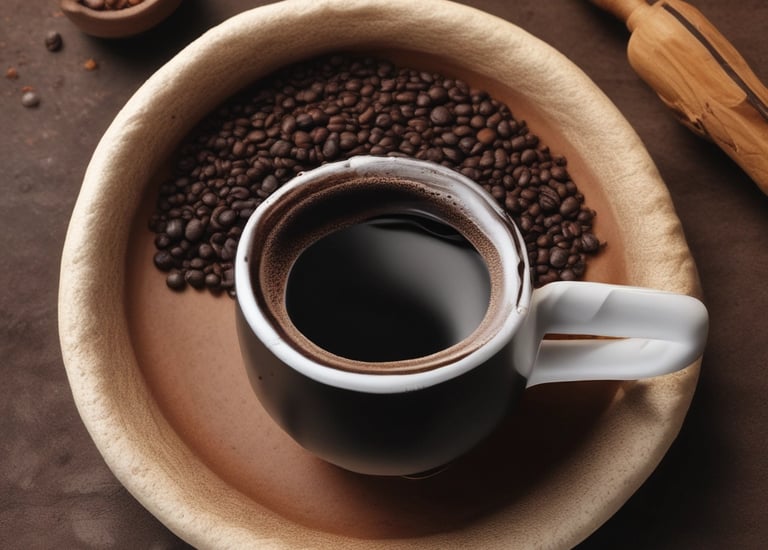 Freshly roasted high-altitude Mexican coffee beans spilling from a burlap sack.