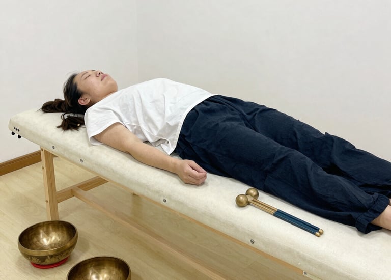 Close-up of hands gently touching a client's shoulder during energy therapy