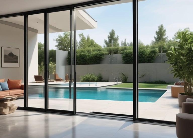 Sliding door gliding smoothly with a garden view outside.