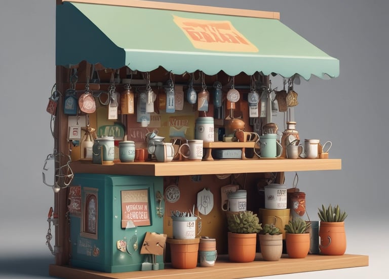 A clear close-up photo of a personalized mug with a gold and pastel design, showcasing the 3D design feature of the online store.