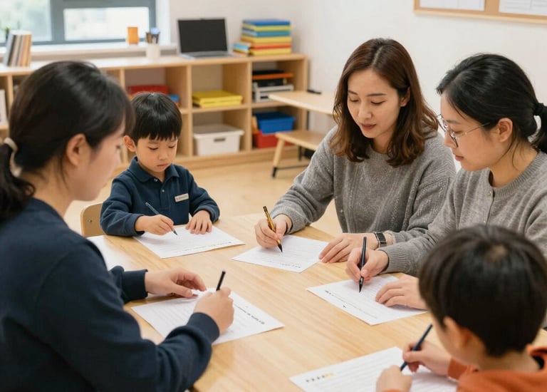 Parents and educators sharing a warm moment during a family workshop.
