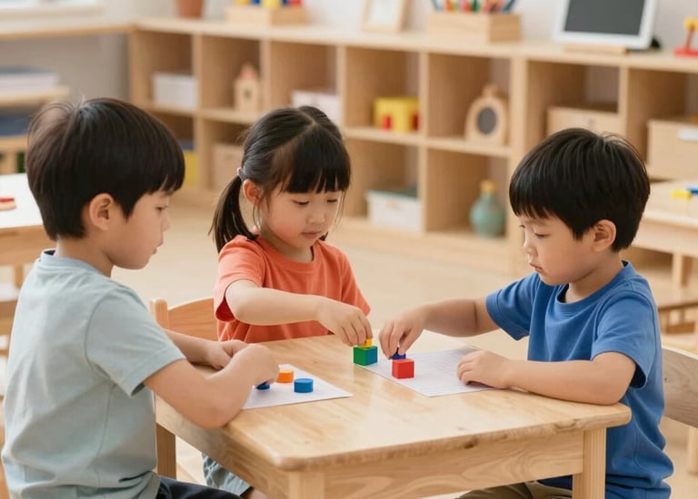Educator leading a hands-on workshop with attentive children in a bright school setting.