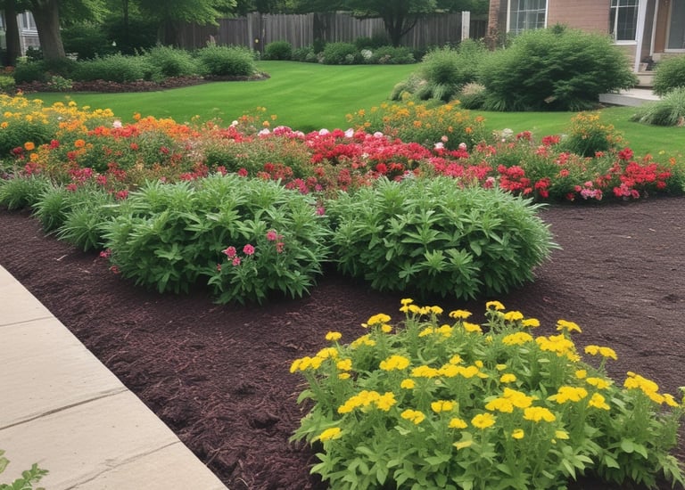 A close-up of neatly trimmed grass blades with morning dew glistening.