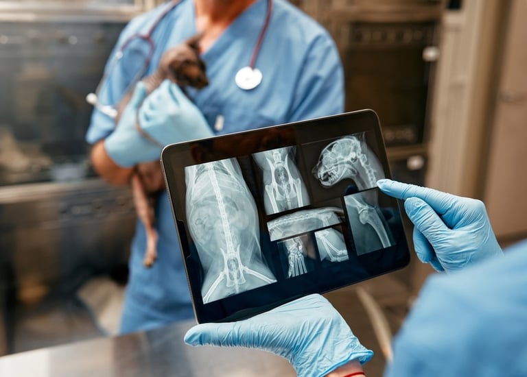 Doctors looking at pet x rays