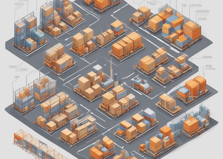 A modern warehouse filled with automated storage systems.