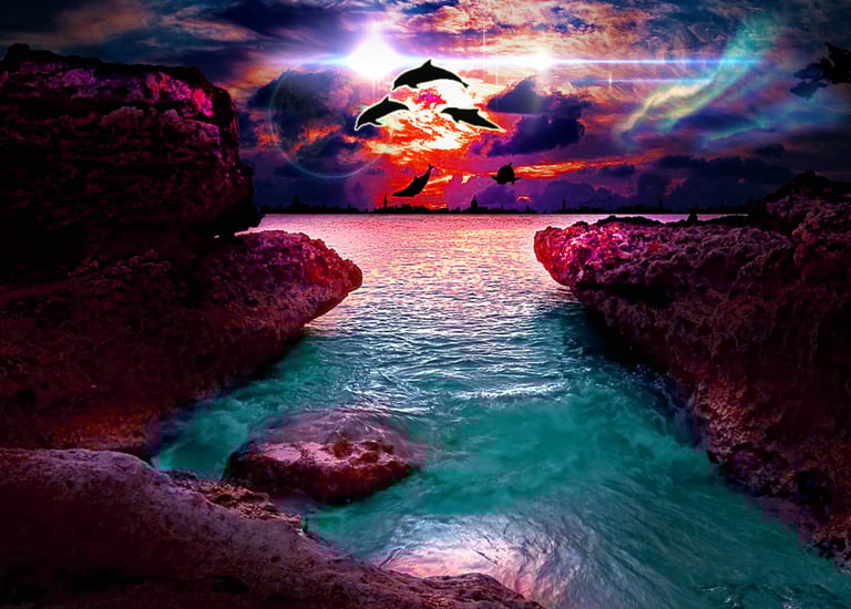 matte painting or photo bash made in photoshop of a heavenly oceanic view 