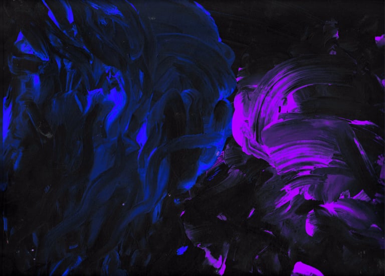 finger painting of high contrast blue and pink of two lovers 