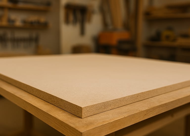 Tablero de MDF sobre mesa de madera.