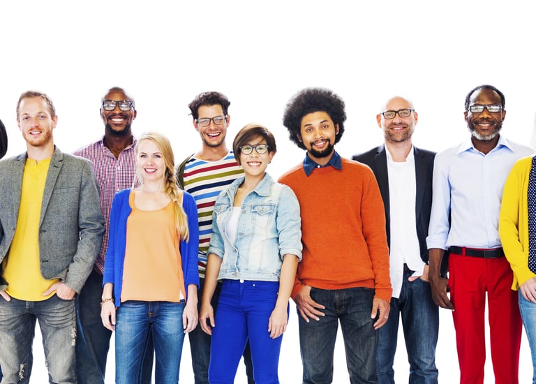 a group of people standing and representing services for all people
