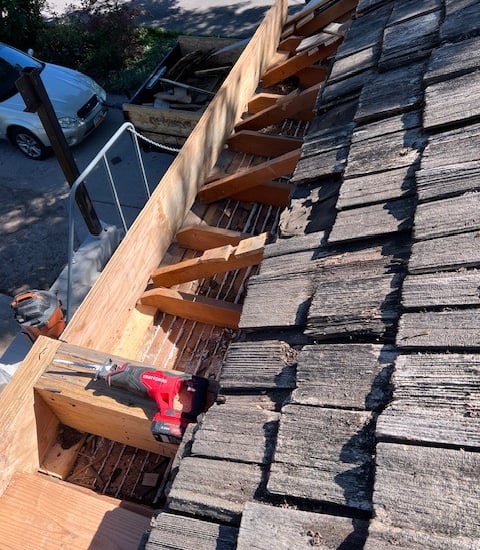 a roof with a roof that has been guted off