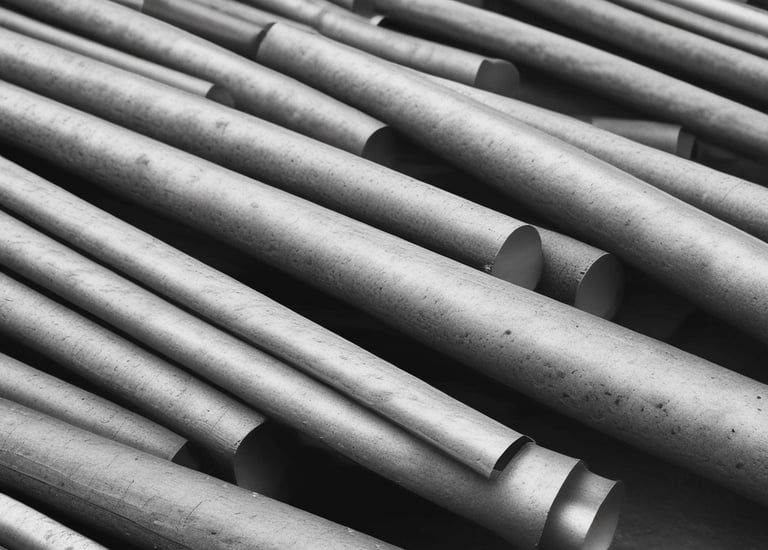 A stack of various construction materials at a site.
