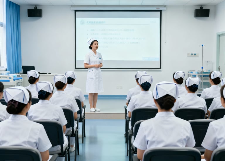 imagem de uma enfermeira compartilhando conhecimento com sua equipe