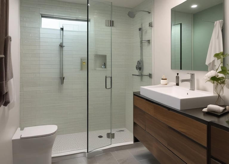 A beautifully designed bathroom with glass features.