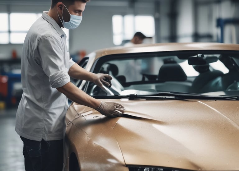 A technician detailing a vehicle with care.