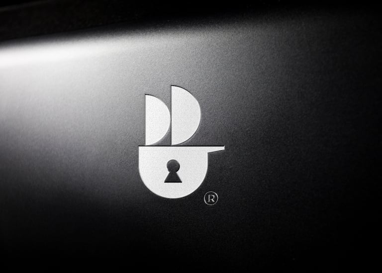 Cyber security software logo combination of lock icon and ship icon.