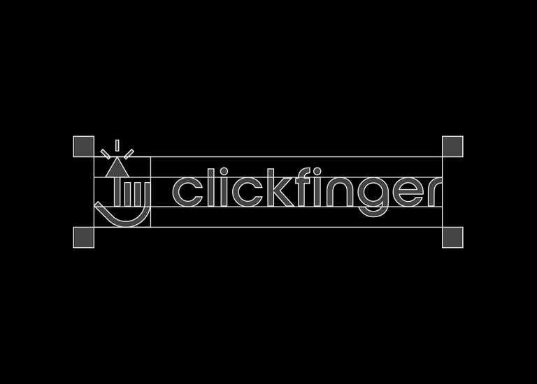 Clicking hand logo grid on black background.