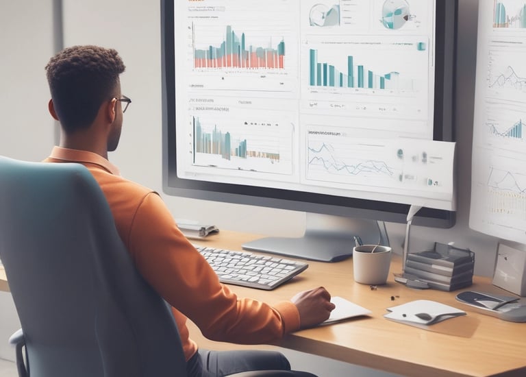 A workspace featuring a keyboard, mouse, monitor, and a tablet displaying icons for design software such as Photoshop, Premiere, After Effects, Illustrator, and Audition. A book titled 'Graphic Design Play Book' is positioned next to a plant, and a pink transparent container is near the monitor.