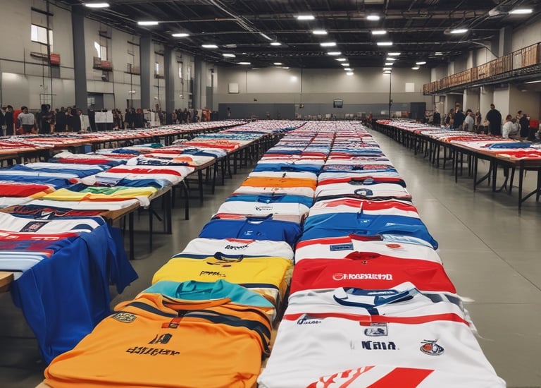 A vibrant display of soccer jerseys in action.