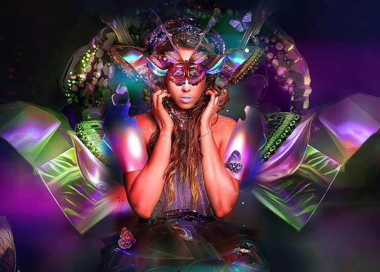 a woman in a mask mask and a mask on her face