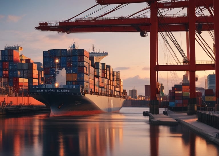 man in black jacket standing in front of red and blue intermodal containers