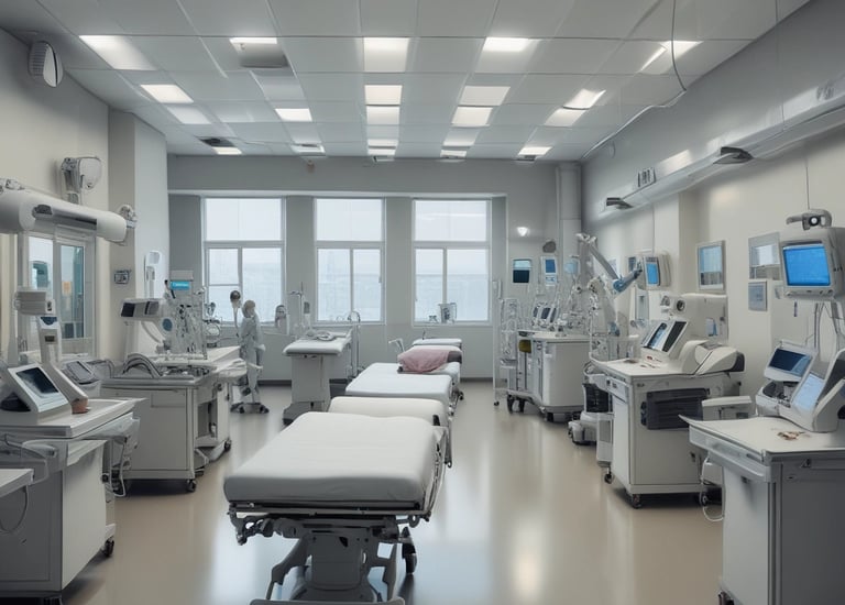 Inside busy modern hospital