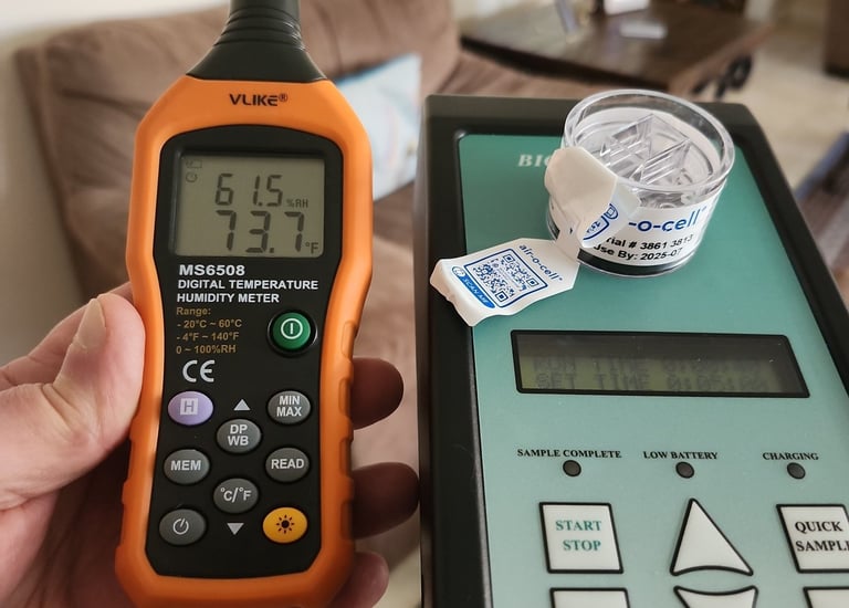 Mold testing equipment in use during home inspection