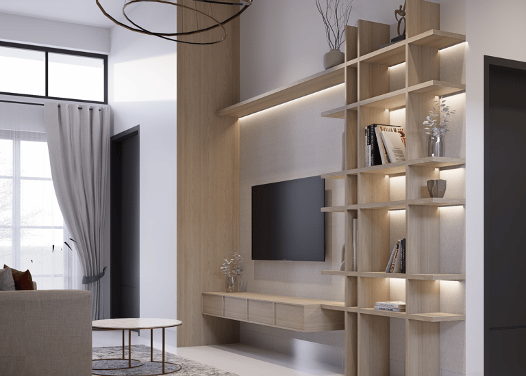 Ruang keluarga rumah tipe Andara Maharupa Village luas dan modern