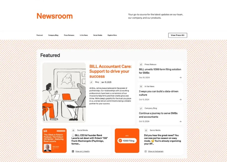 Screenshot of BILL newsroom