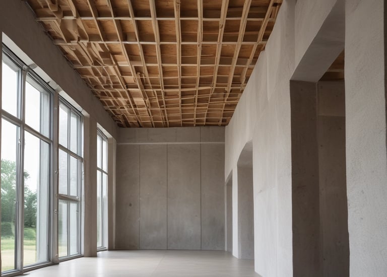 A clear blue sky provides the backdrop for a modern renewable energy setup featuring a wind turbine and solar panels. The sleek, geometric arrangement of solar panels reflects light while the blades of the wind turbine cut through the sky above.