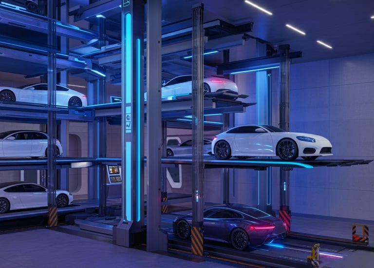 a car park with a lot of cars parked in it