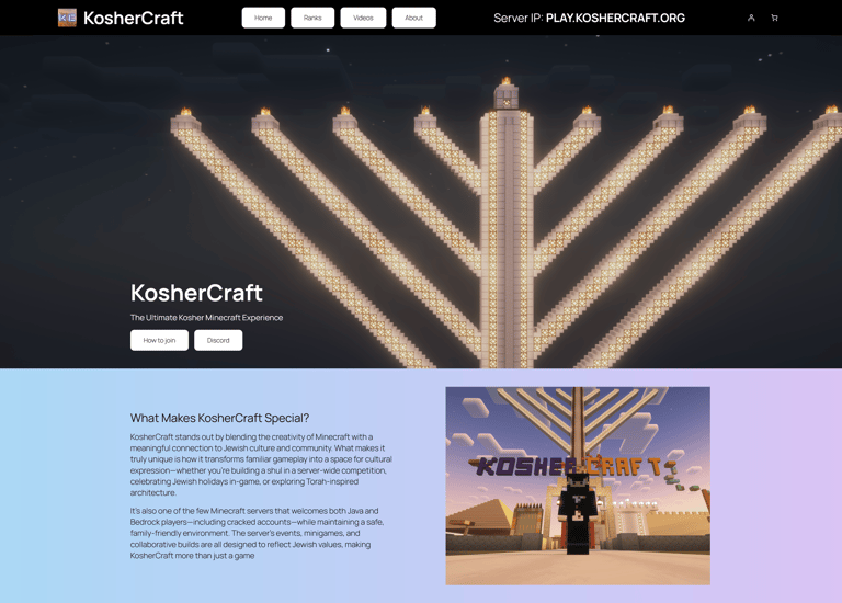 Website Design for the Minecraft Server KosherCraft informative and looks good